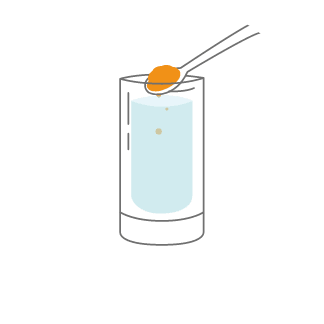 Gráfico de vaso con agua y cucharada de Metamucil 