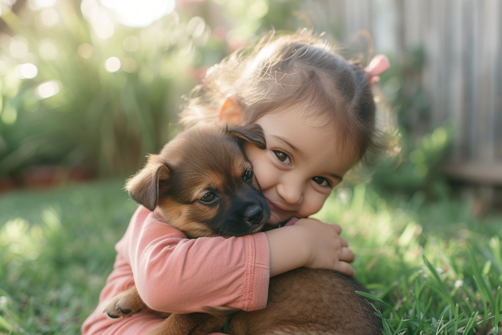 petite fille avec un chiot