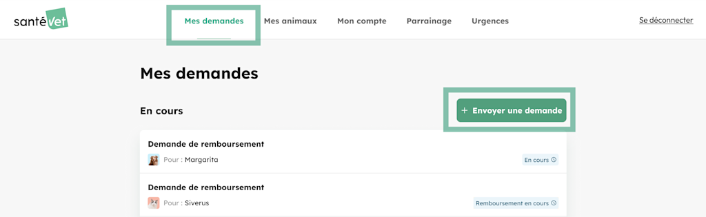 Envoyer une demande de remboursement