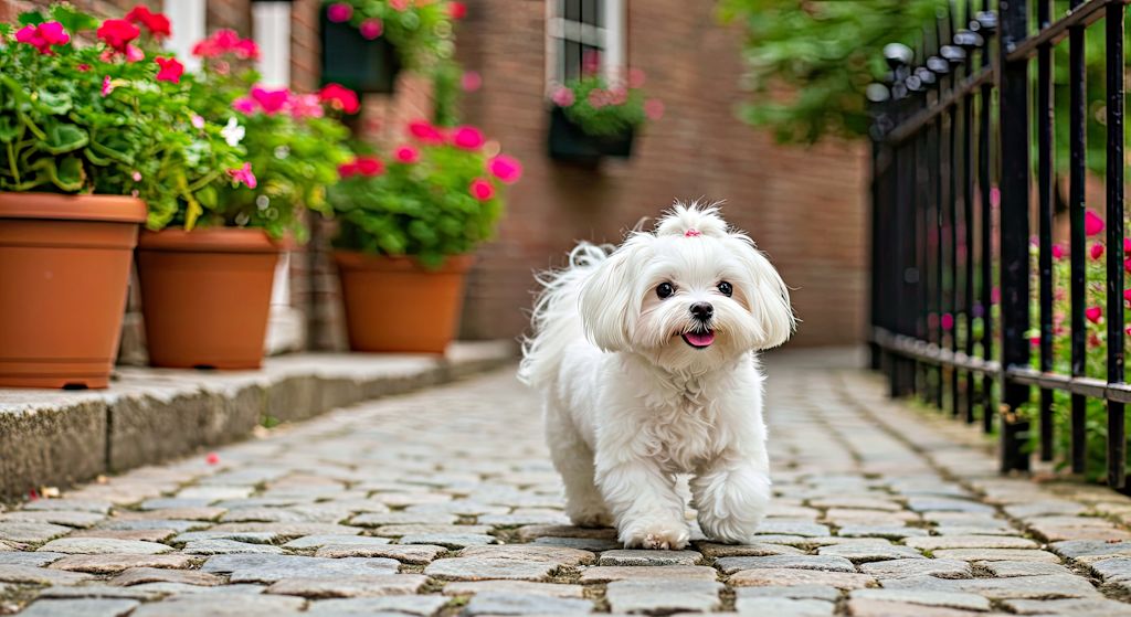 bichon maltais en promenade