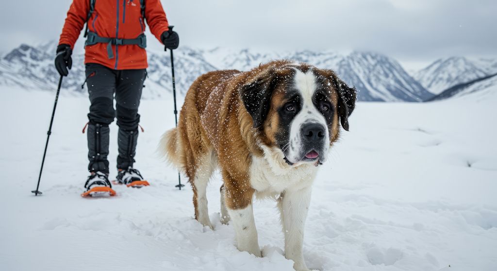 chien saint bernard dans la neige