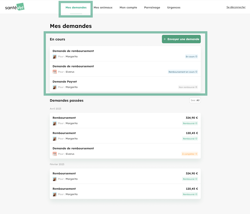 Suivre demande de remboursement