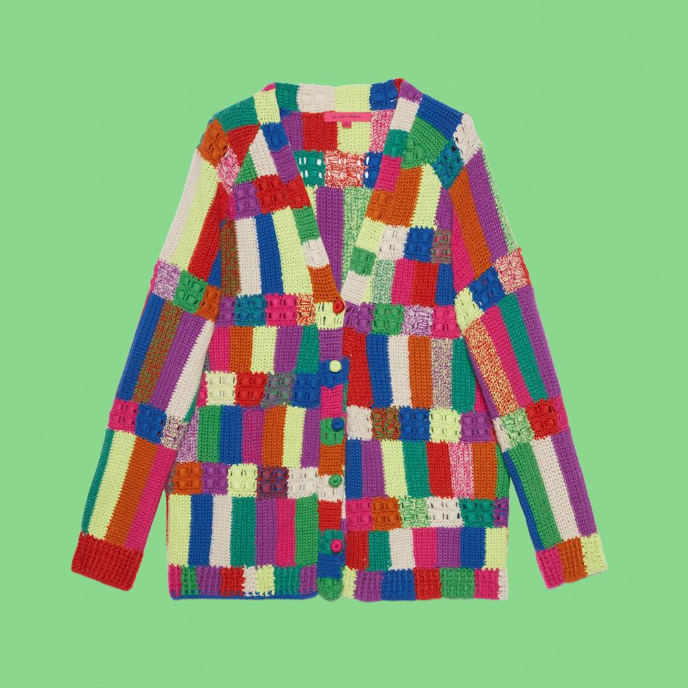 Check stripe crochet cardigan by The Elder Statesman