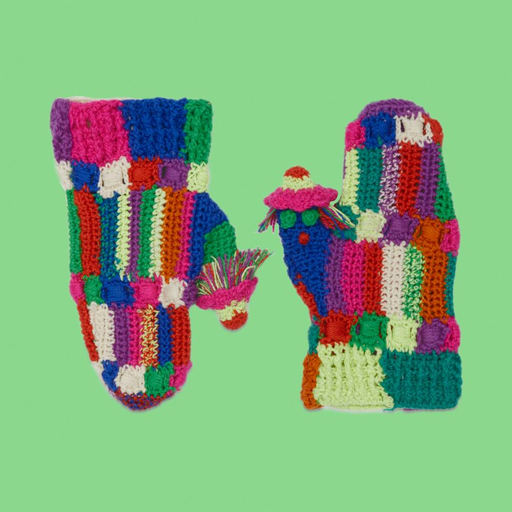 Check stripe crochet mittens by The Elder Statesman