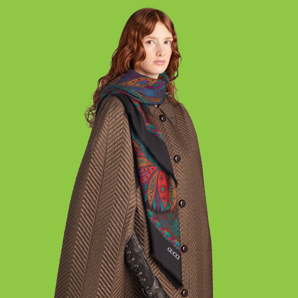 Vintage Paisley wool and silk shawl, 1980s