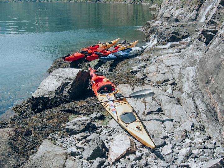 Kayaks pulled ashore
