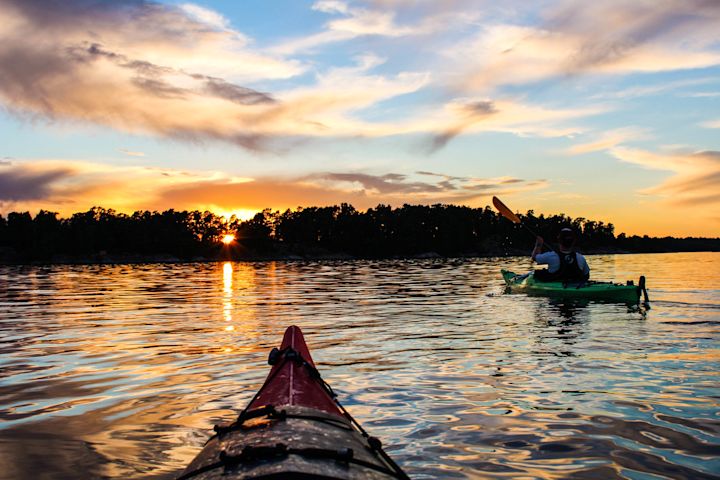 Paddling at sunset