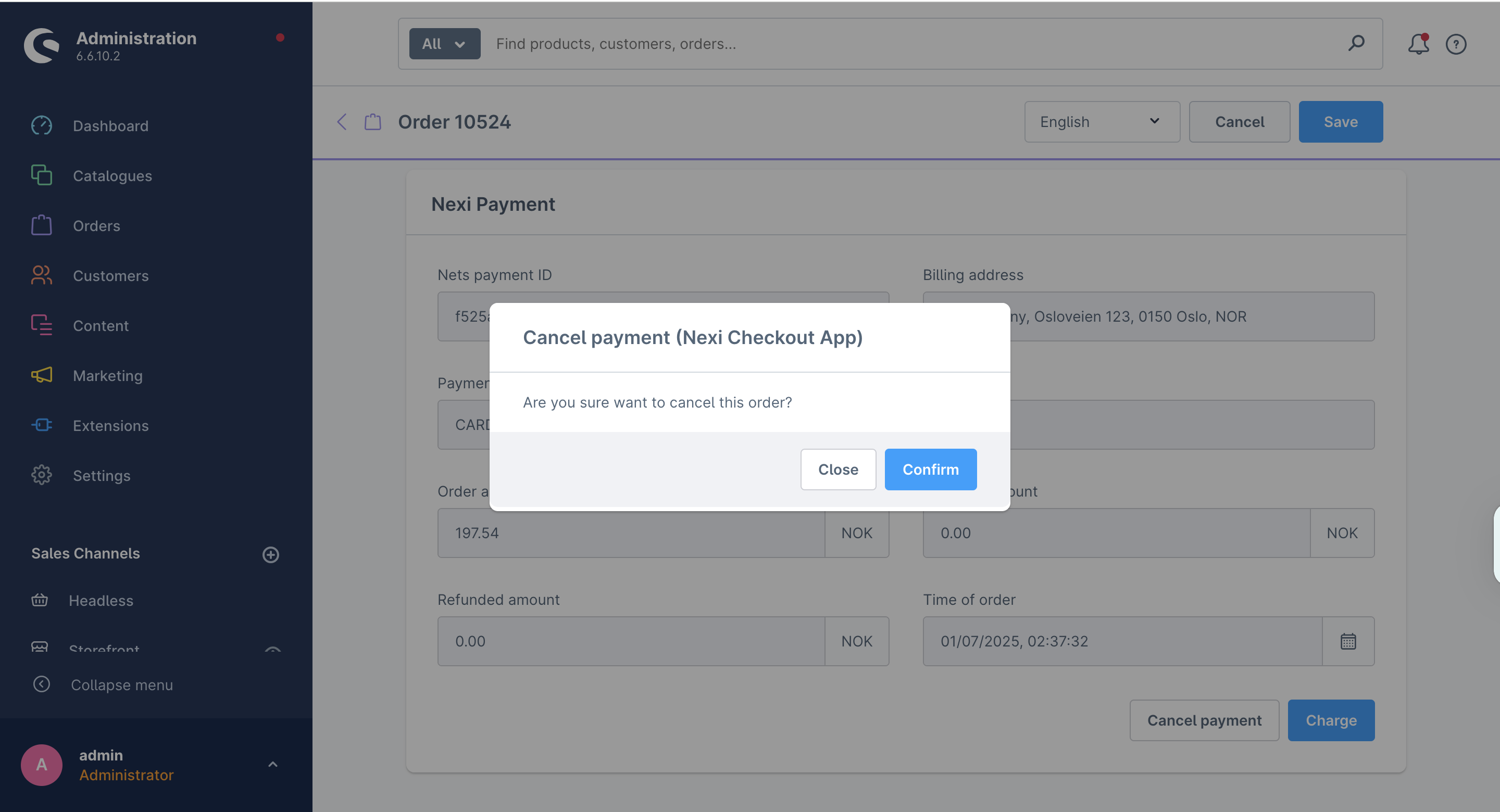 Payment cancellation popup