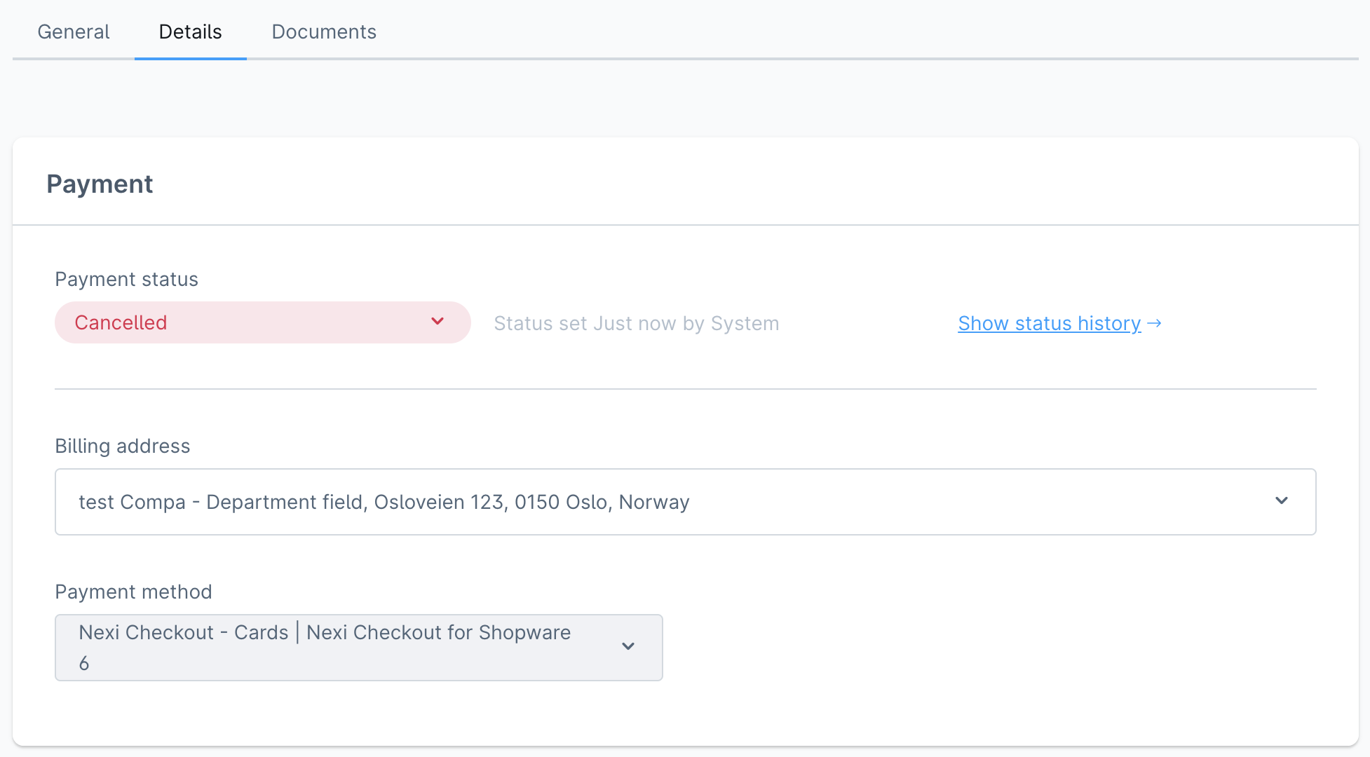 Cancelled payment status