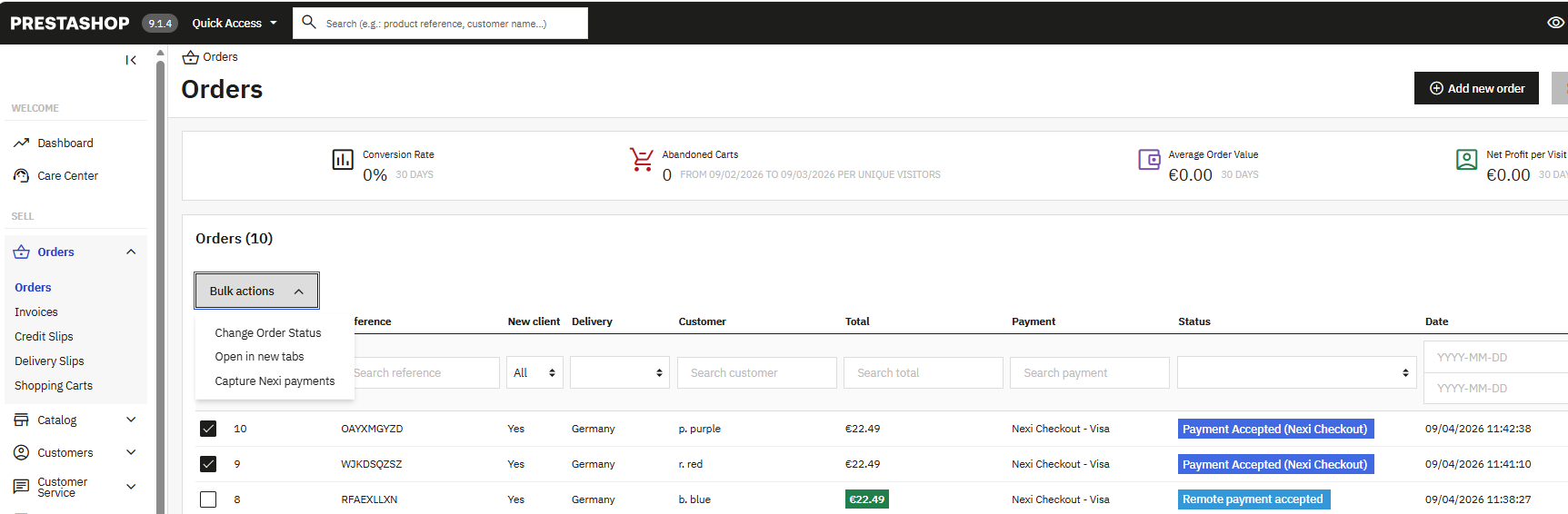 Presta Shop bulk capture