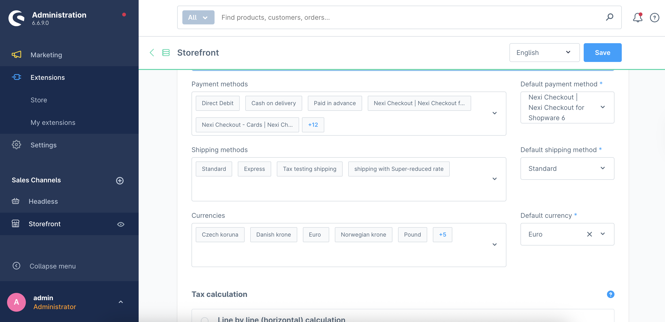 sales channel setting