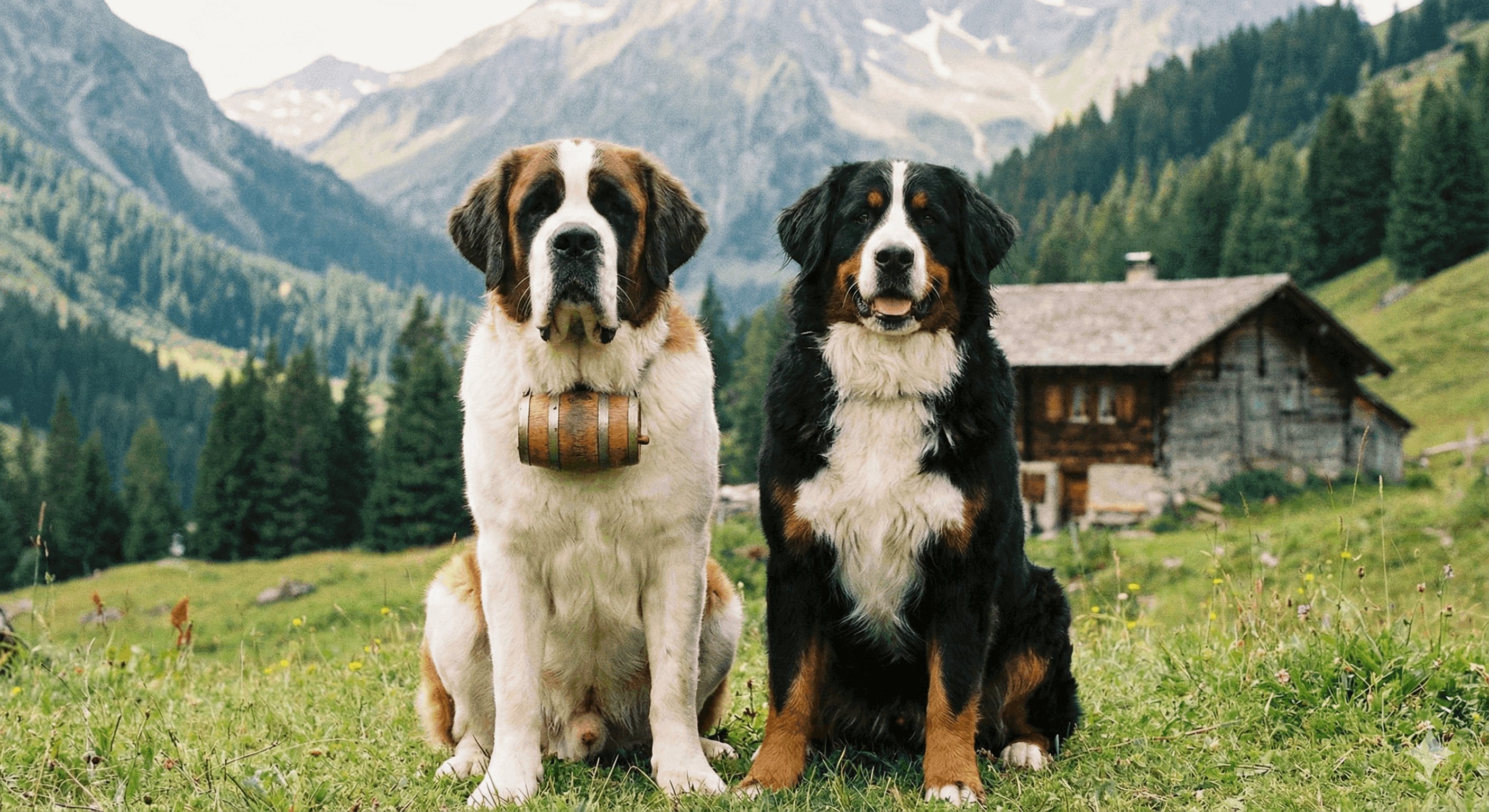 利用 AI 工具生成聖伯納犬與伯恩山犬比較圖