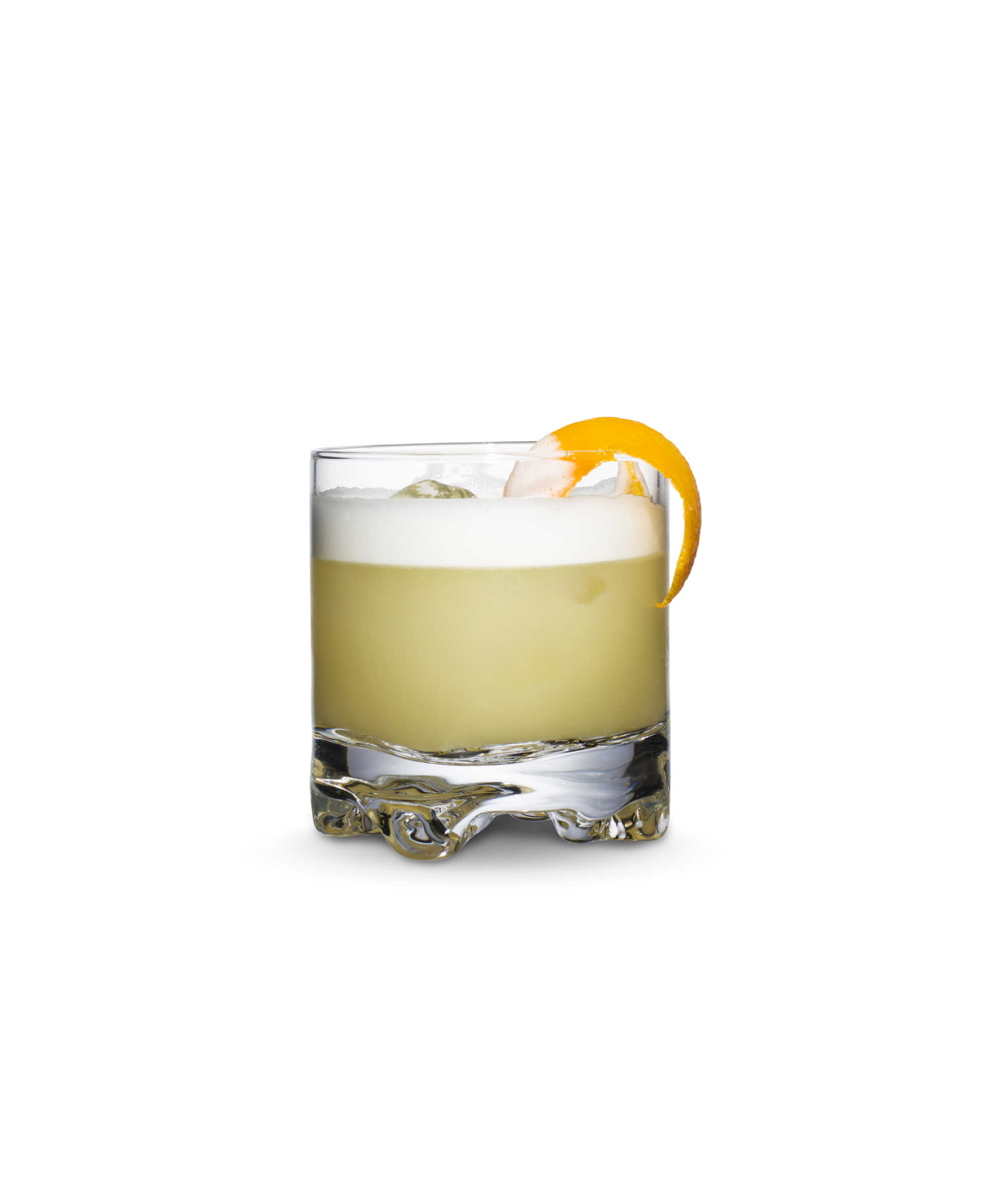 Whisky sour cocktail with orange peel. 