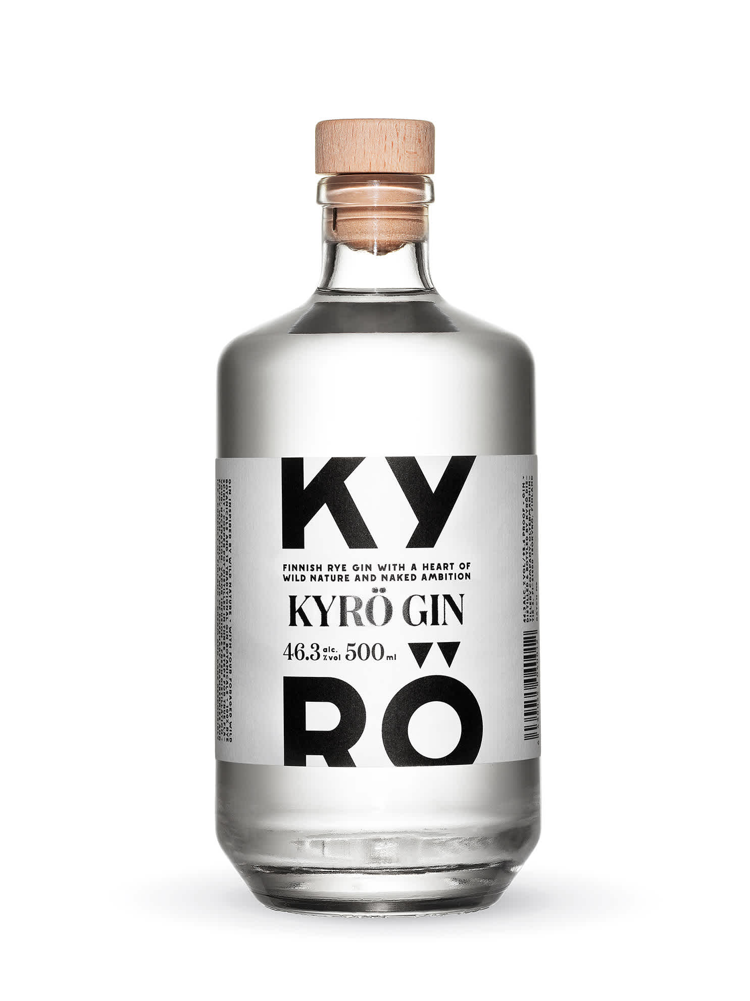 Product photo: 0,5l bottle of award-winning Kyrö Gin made with Finnish rye from the Kyrö Distillery Company.