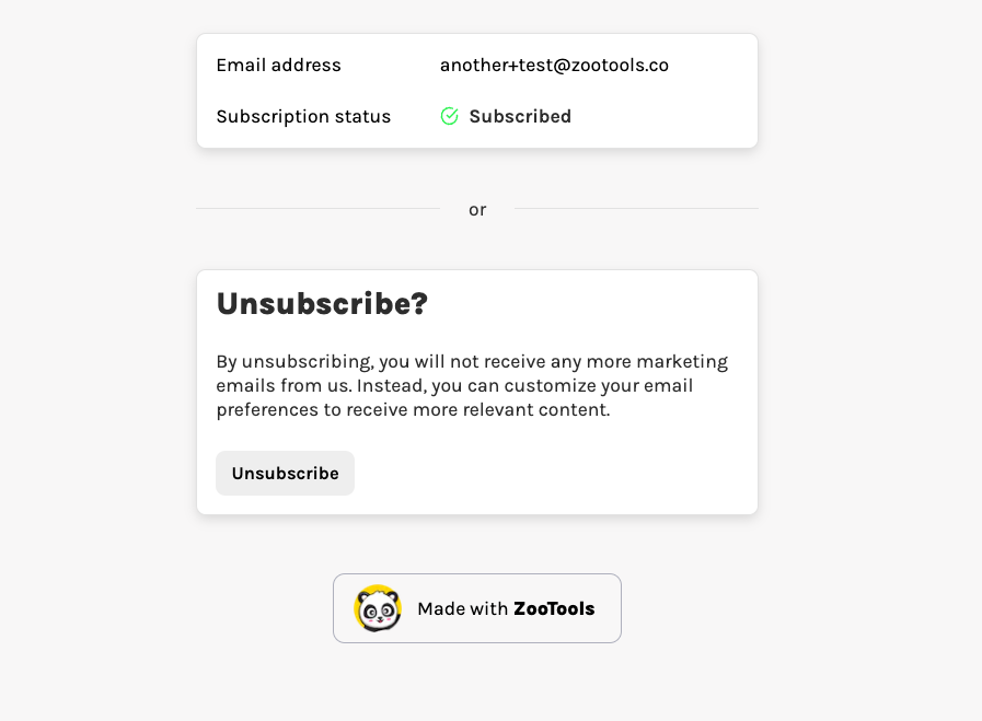 how the unsubscribe page looks like