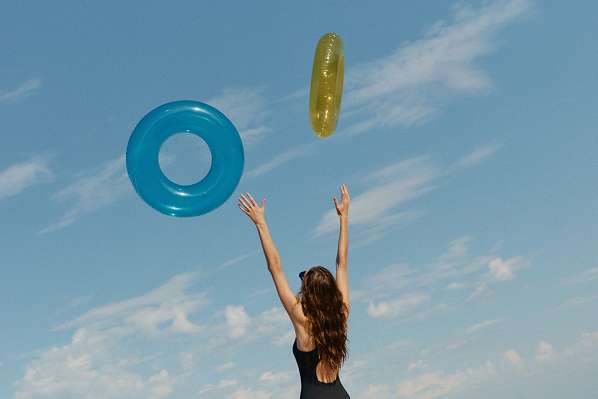 Woman with inflatable hoops