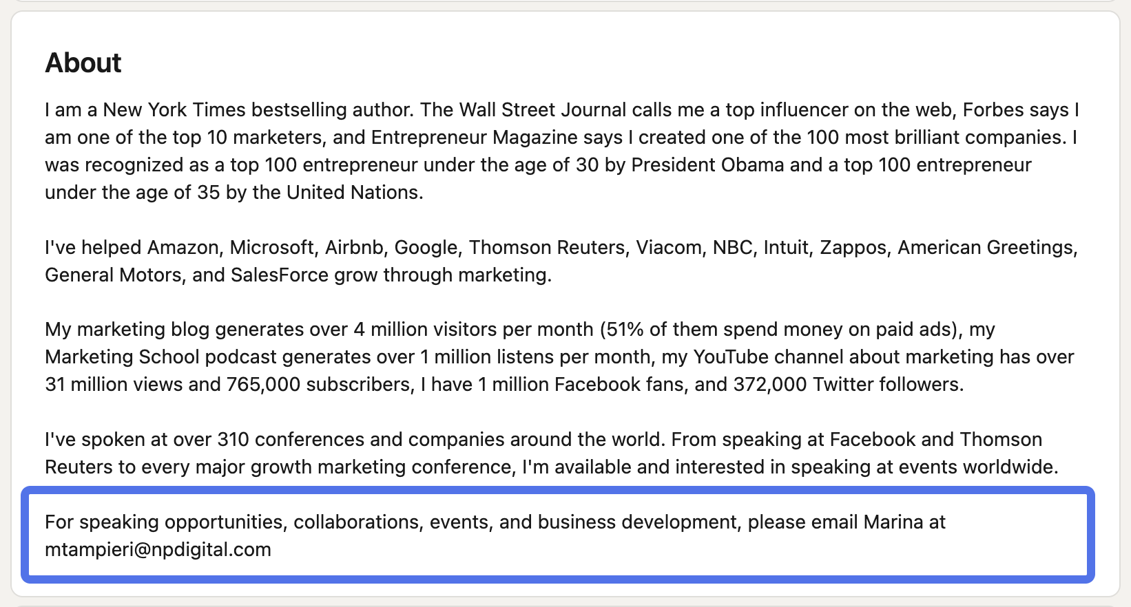 linkedin profile about section