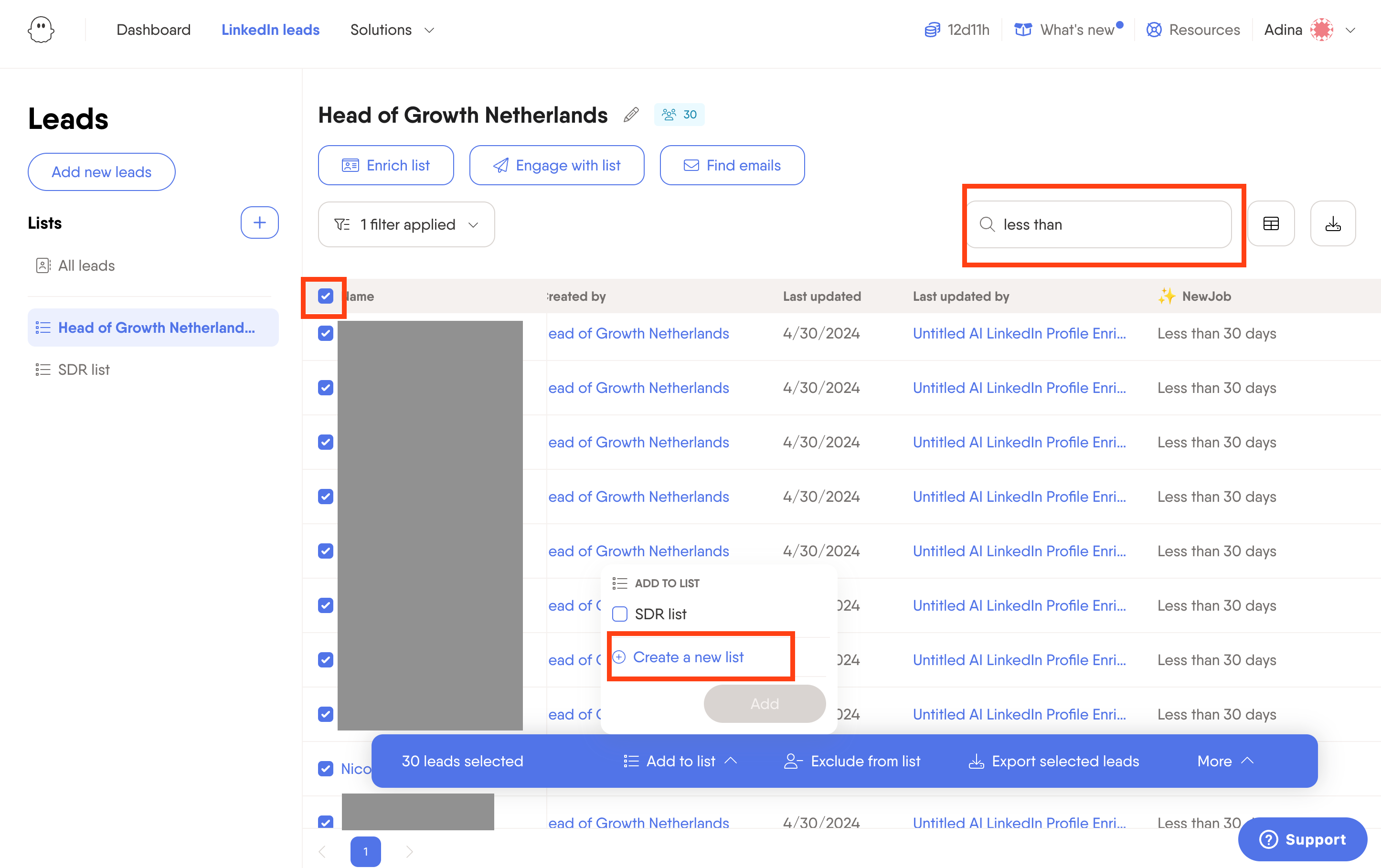 ai lead list enrichment filtered data phantombuster