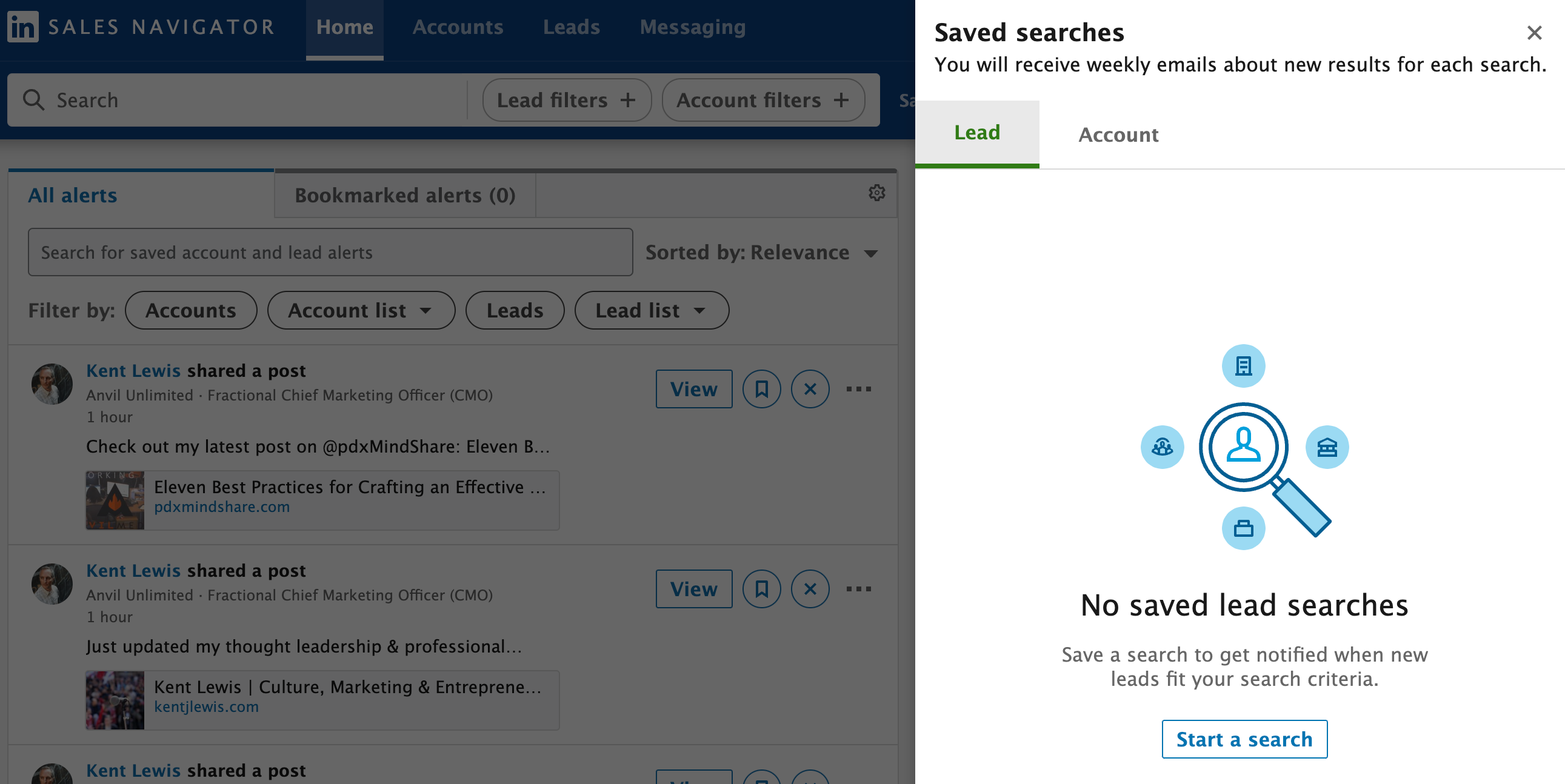 sales navigator saved searches