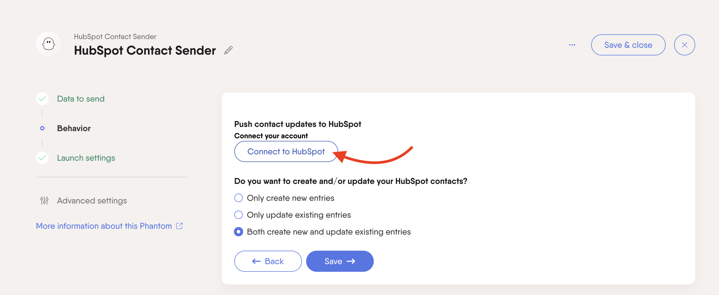hubspot contact sender connect account