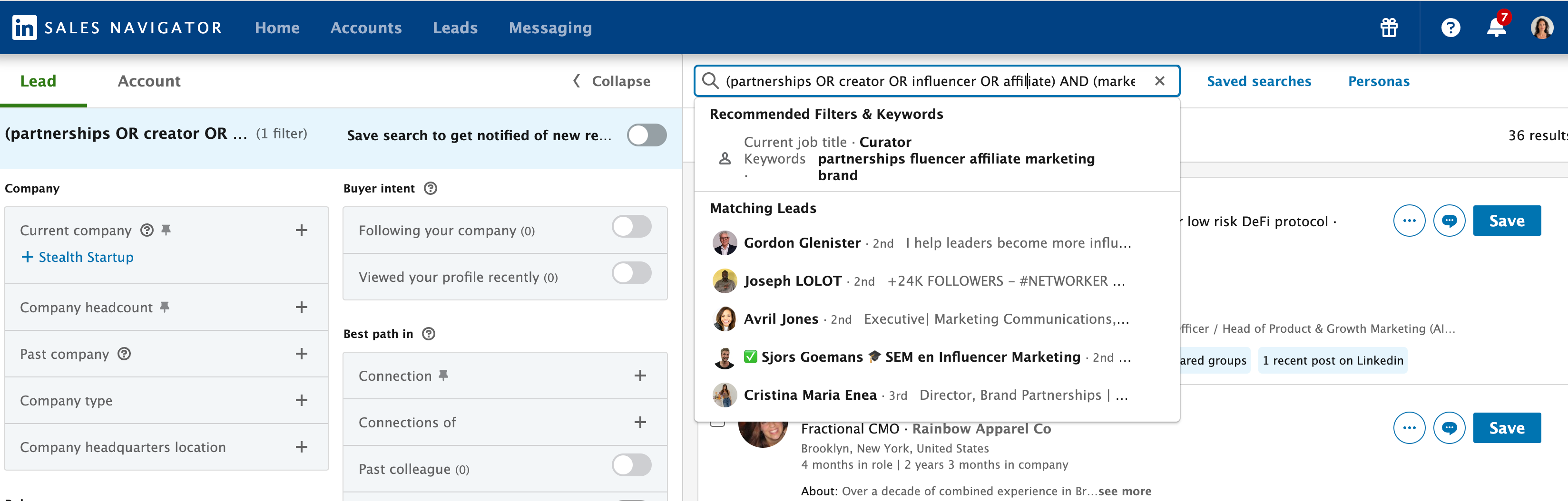 sales navigator boolean search