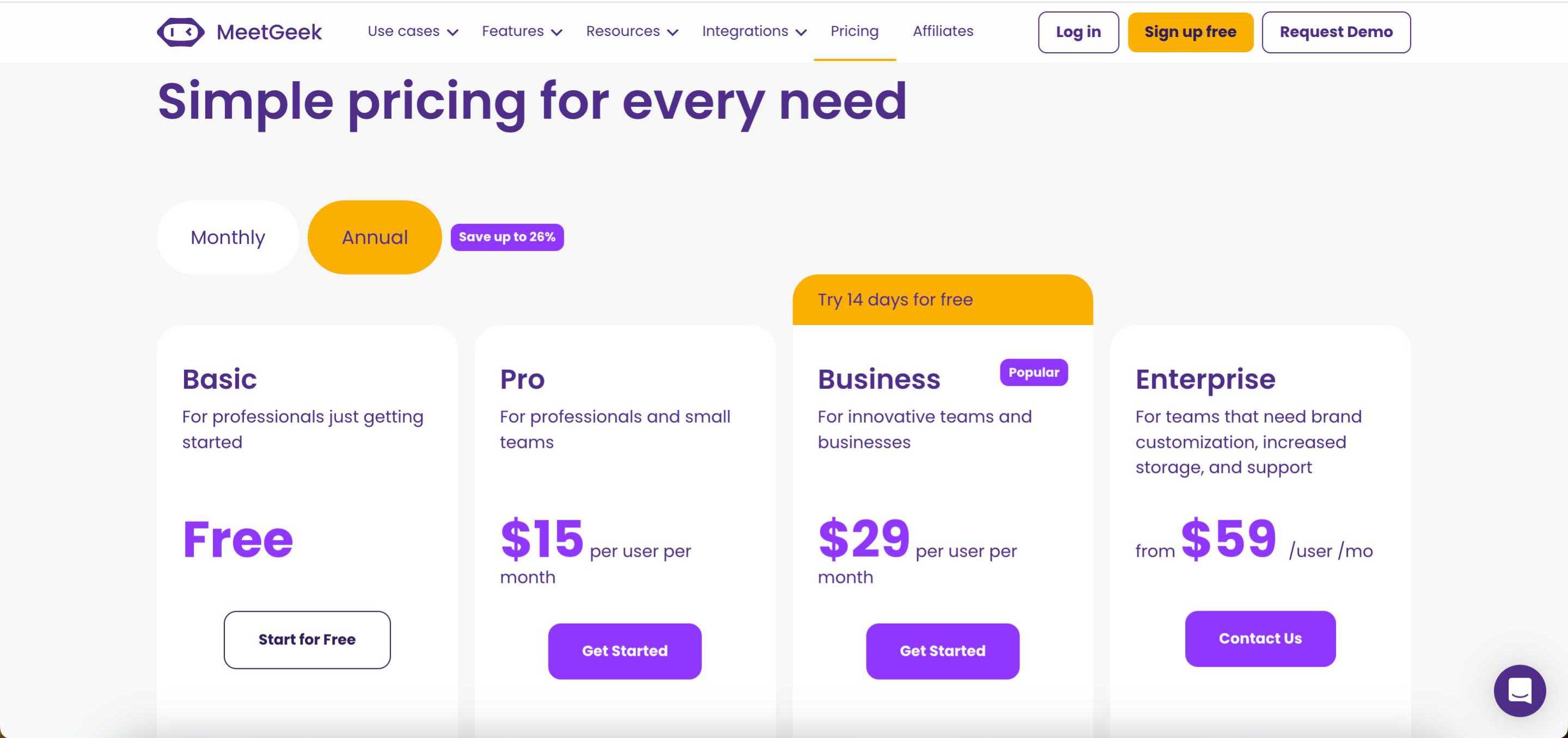meetgeek pricing