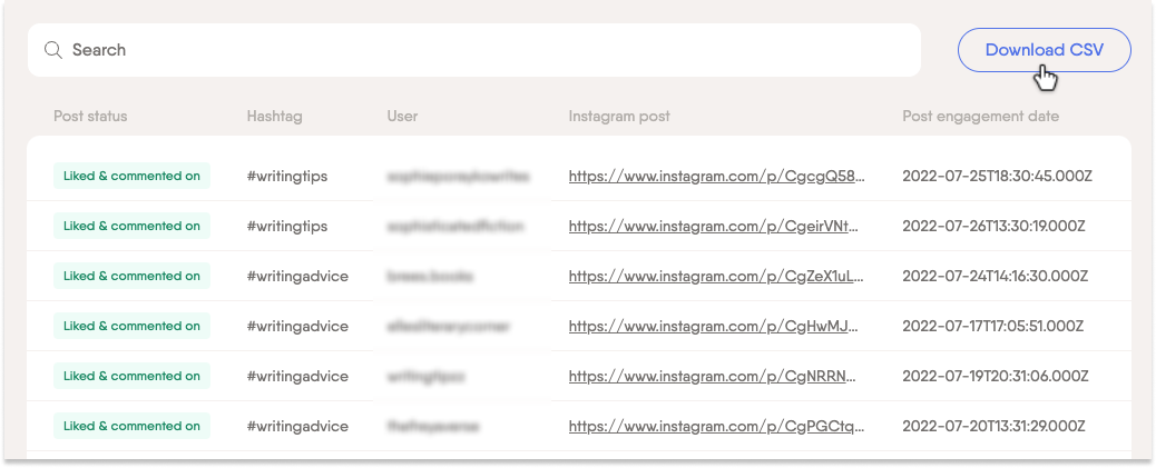 instagram engagement results file