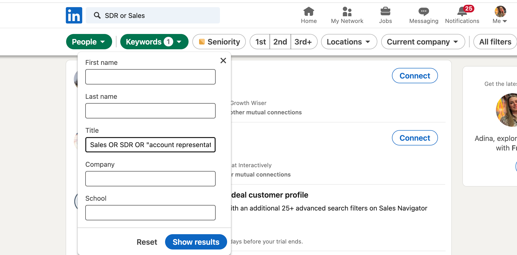 linkedin boolean search properties