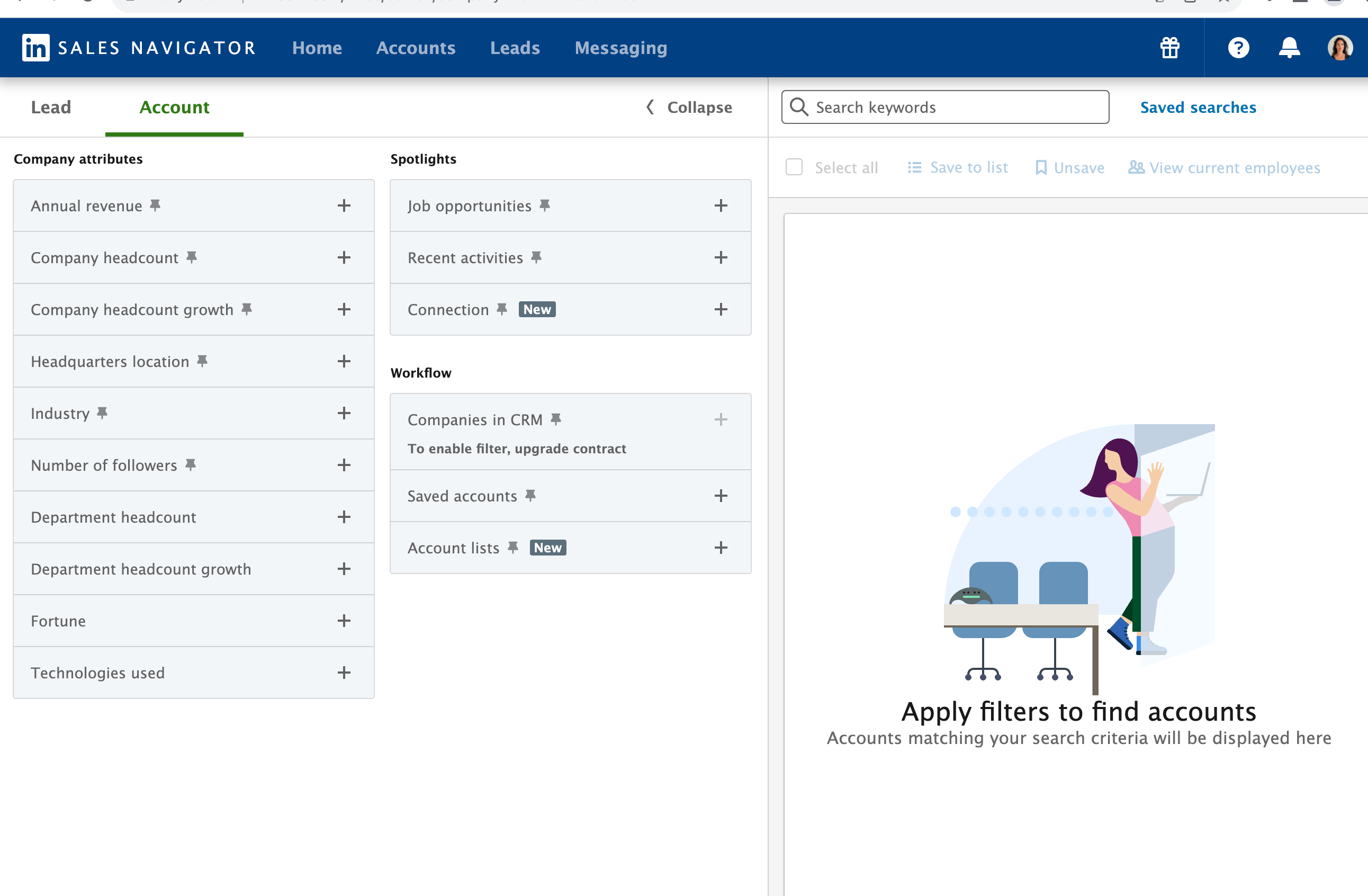 sales navigator account search