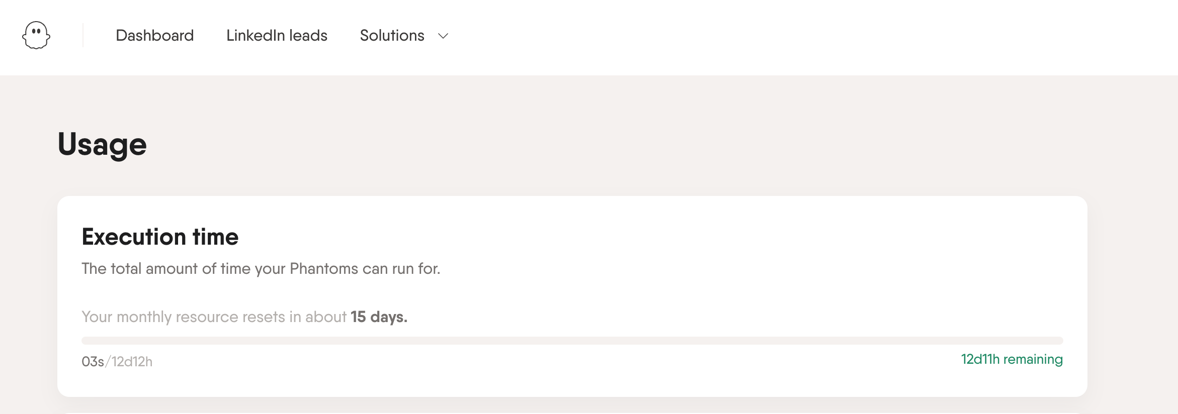 usage execution time phantombuster