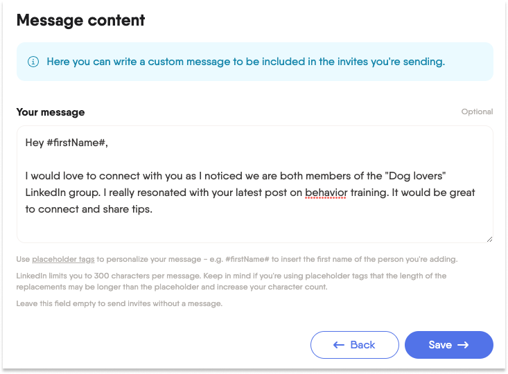 linkedin message content