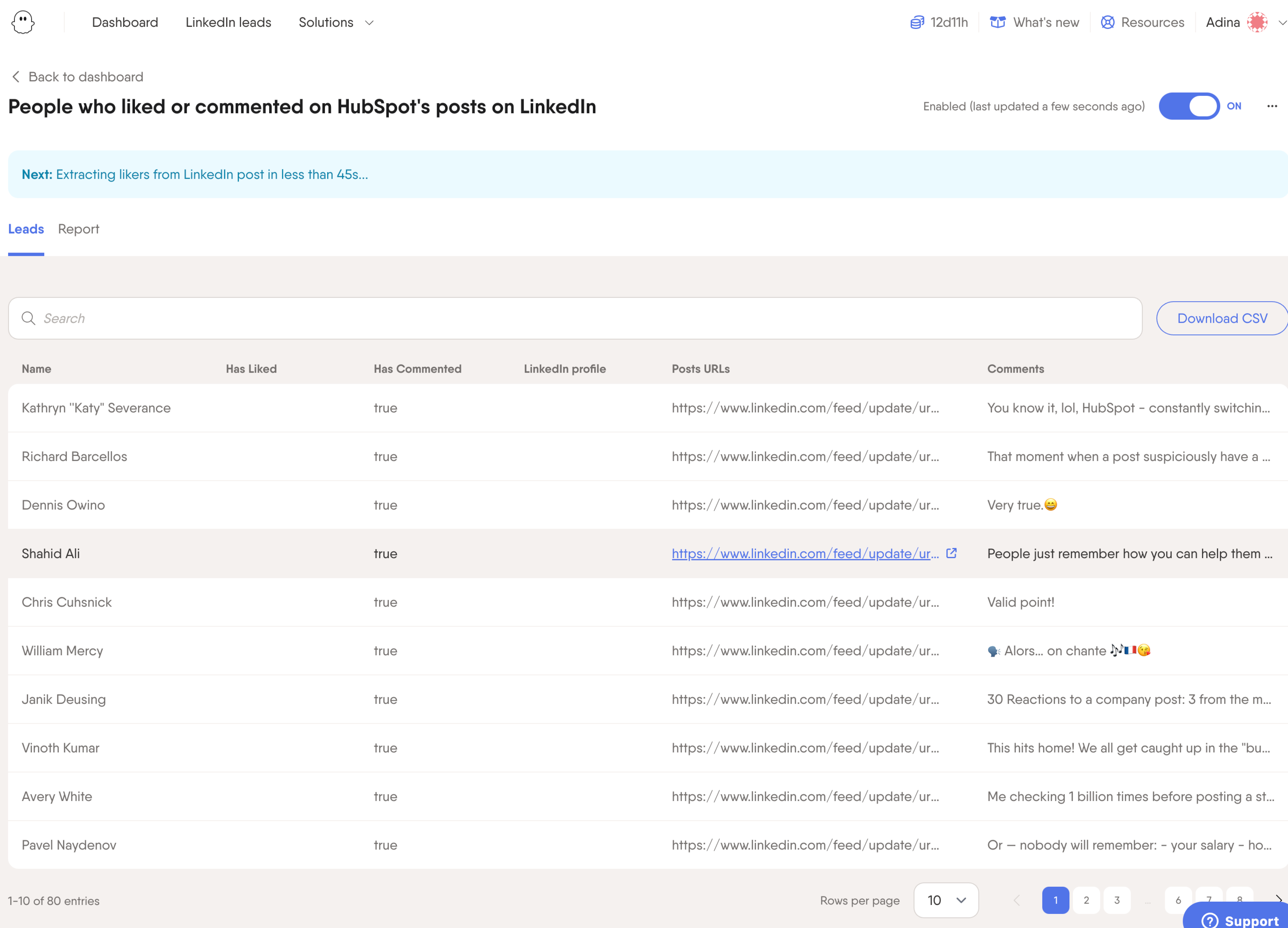 linkedin post commenter scraper hubspot results list