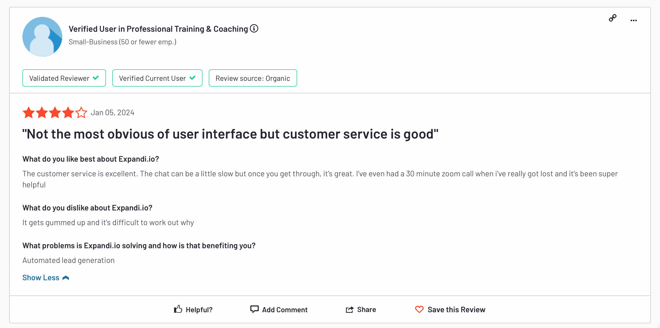 expandi review user interface