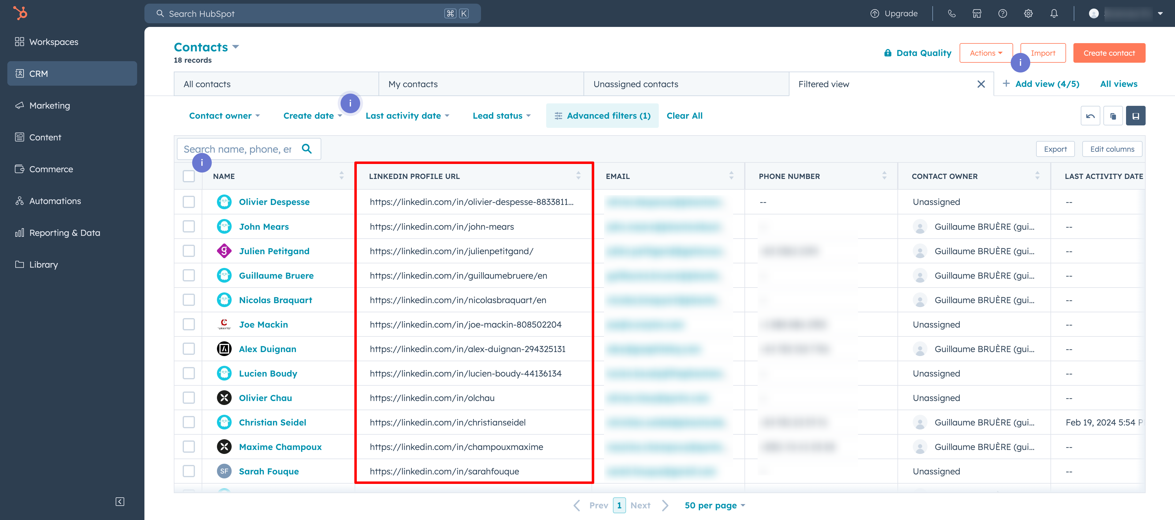 hubspot phantombuster integration list