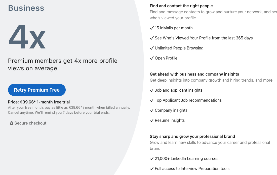 linkedin premium business