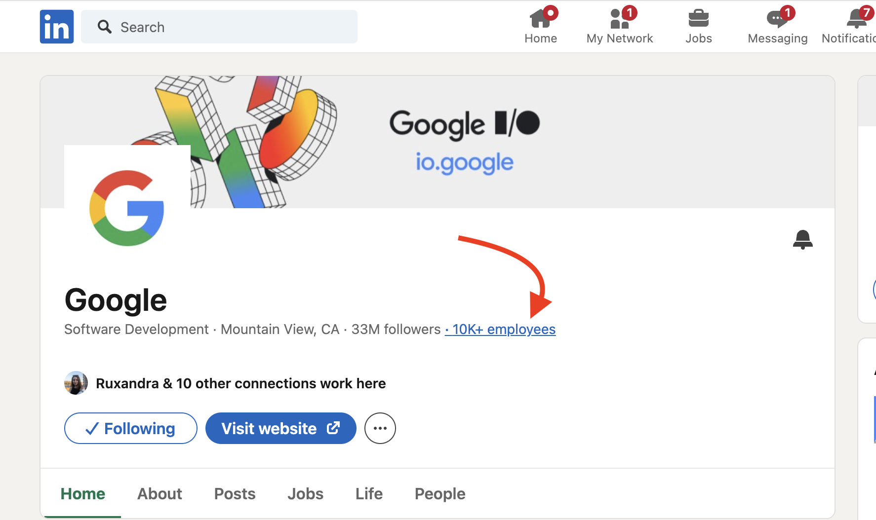 linkedin company page employee
