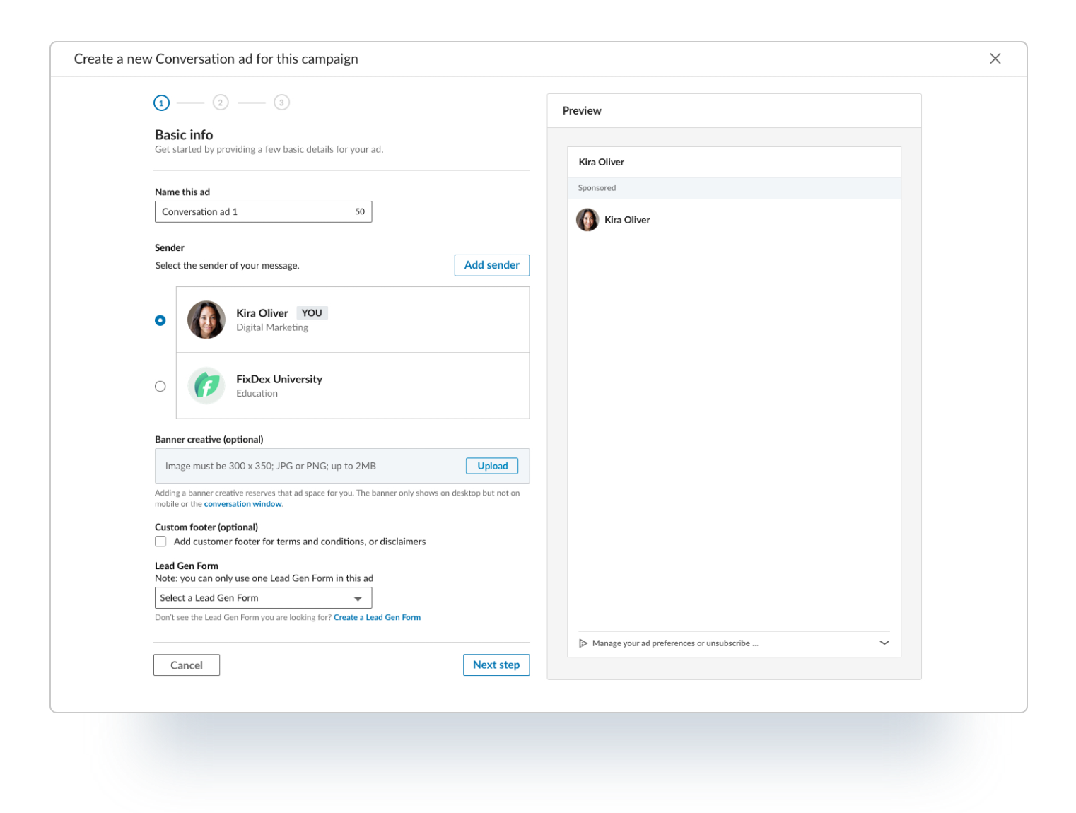 linkedin sponsored messages