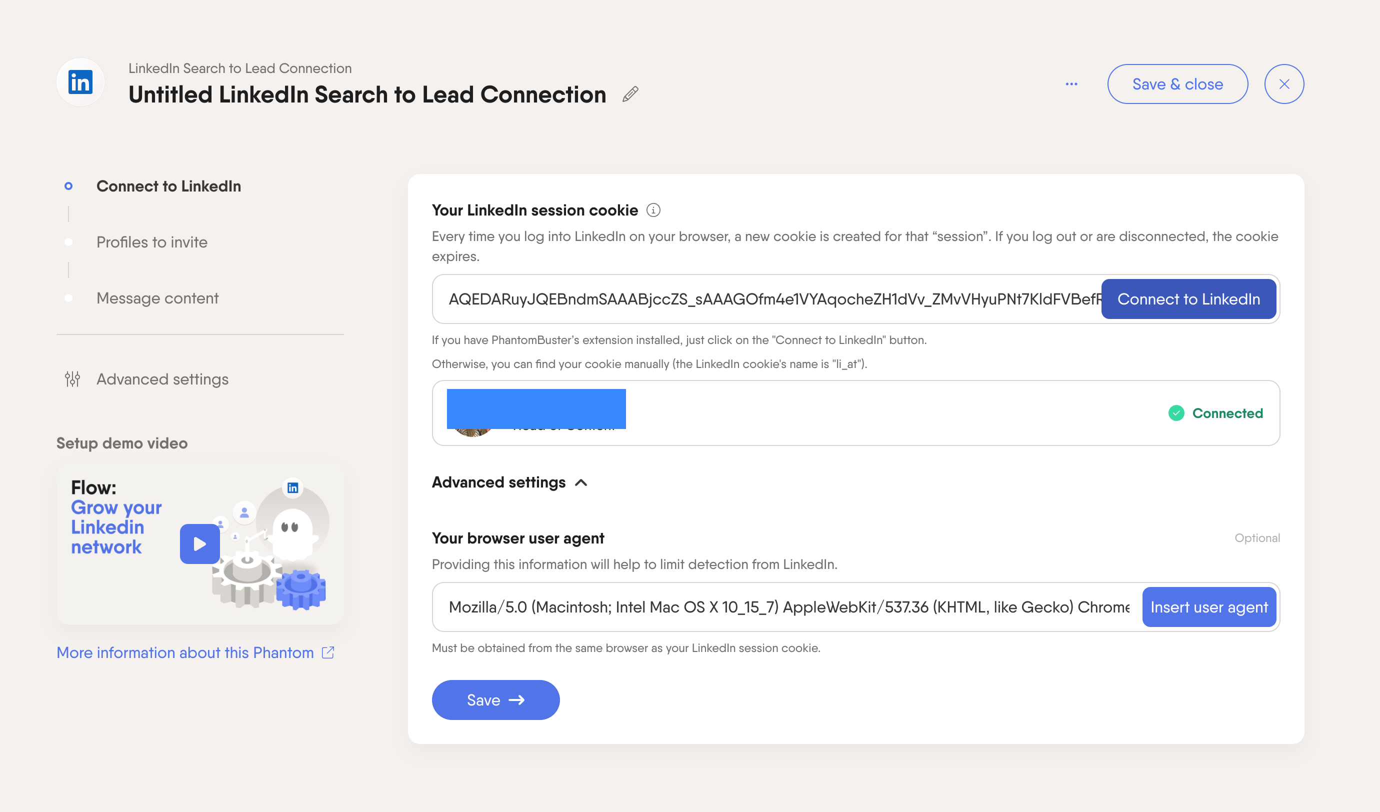 linkedin search to lead connection phantom