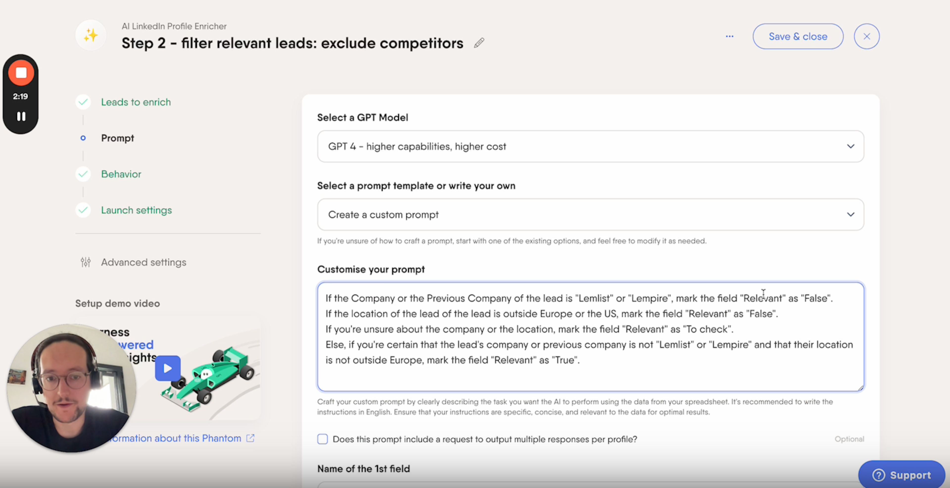ai linkedin profile enricher phantom exclude competitors