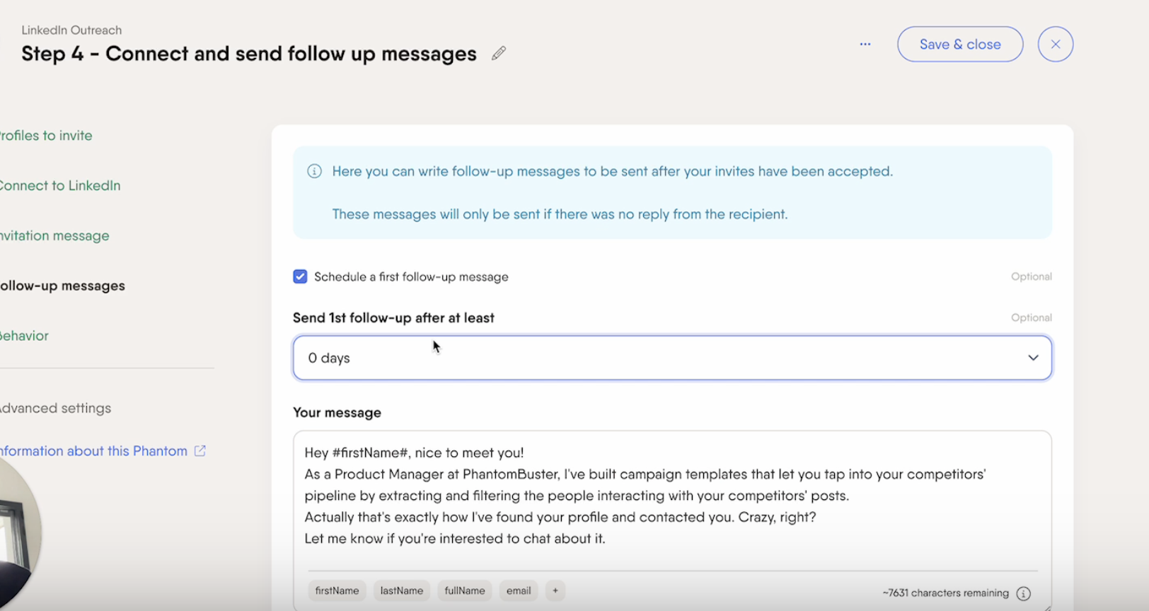 linkedin outreach phantom follow up message post scraper