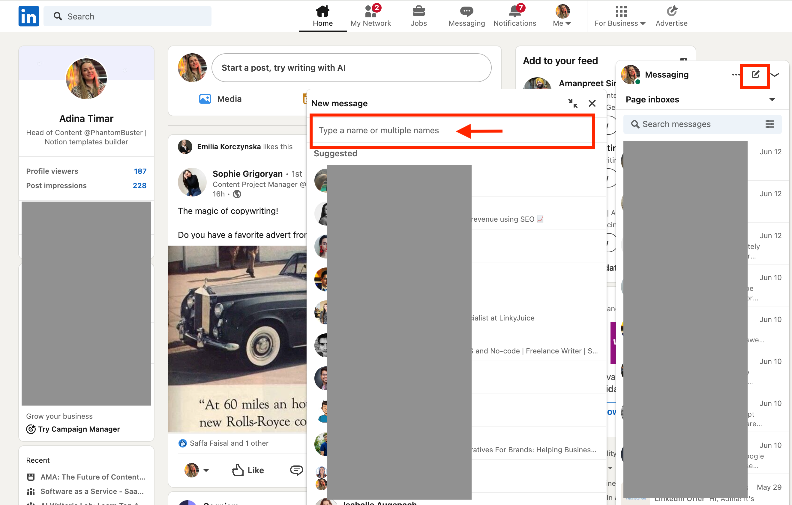 sending linkedin message manually