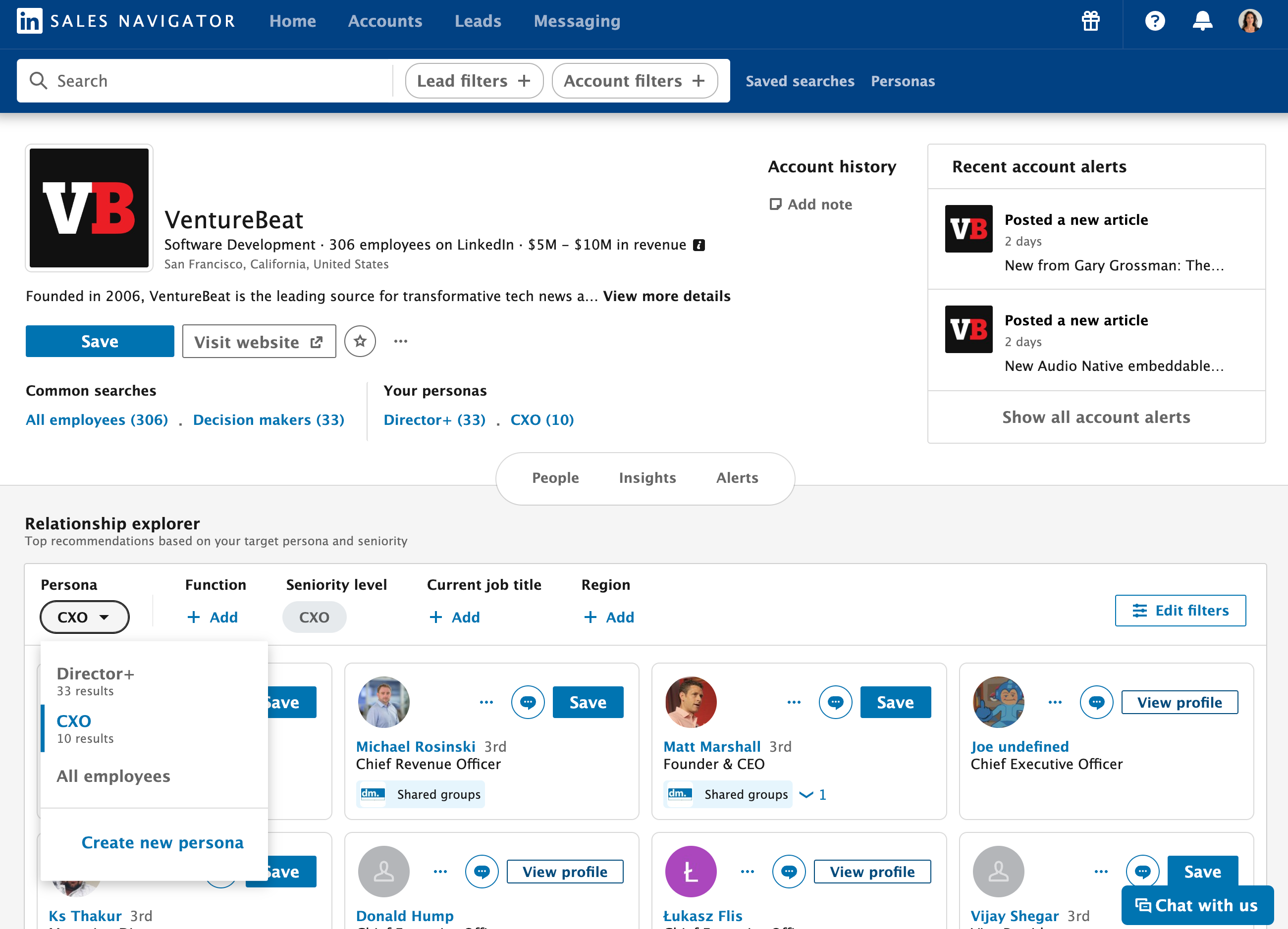 sales navigator account pages