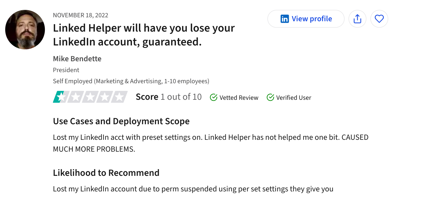 linked helper review negative
