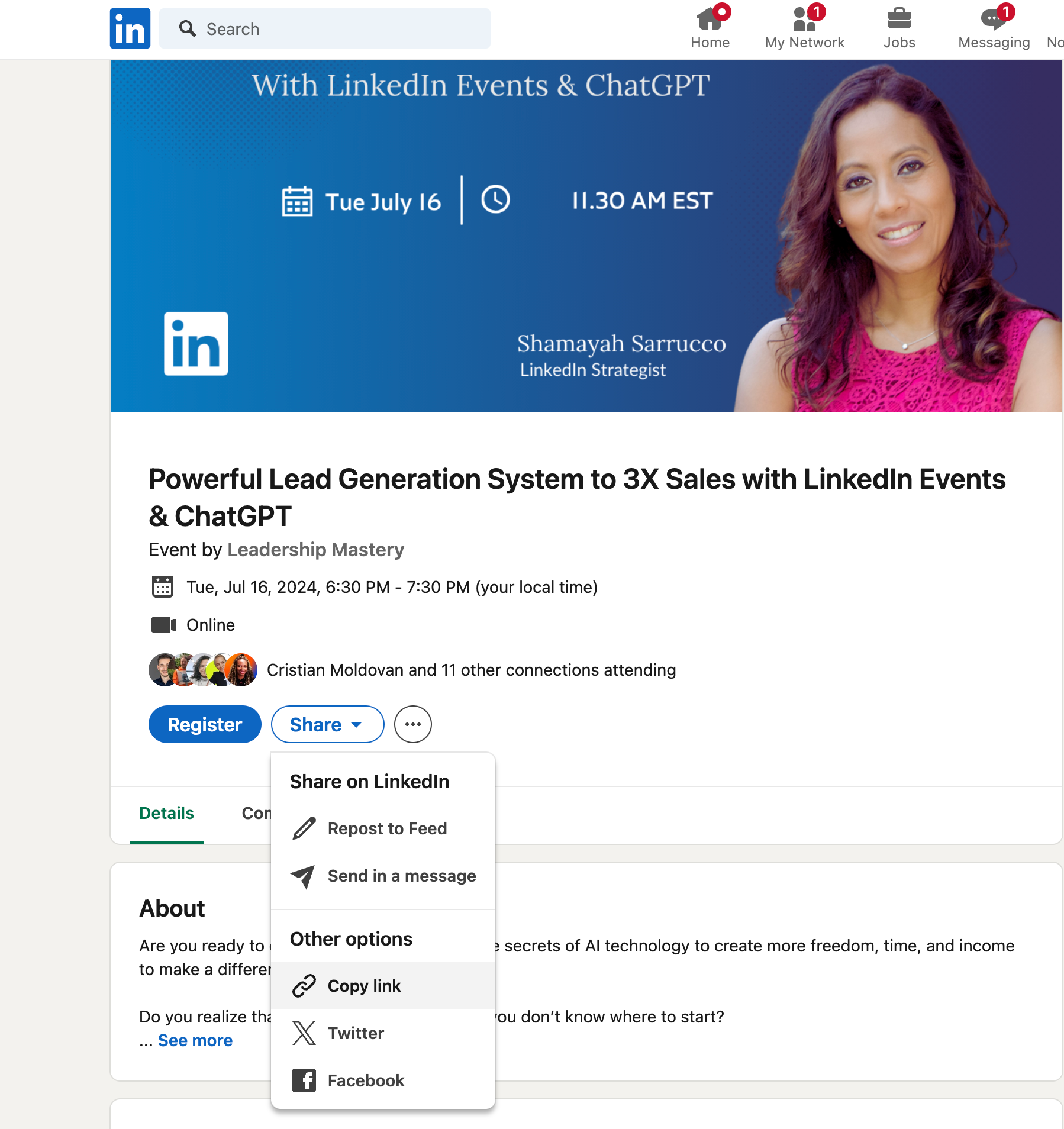 linkedin event link scrape attendees