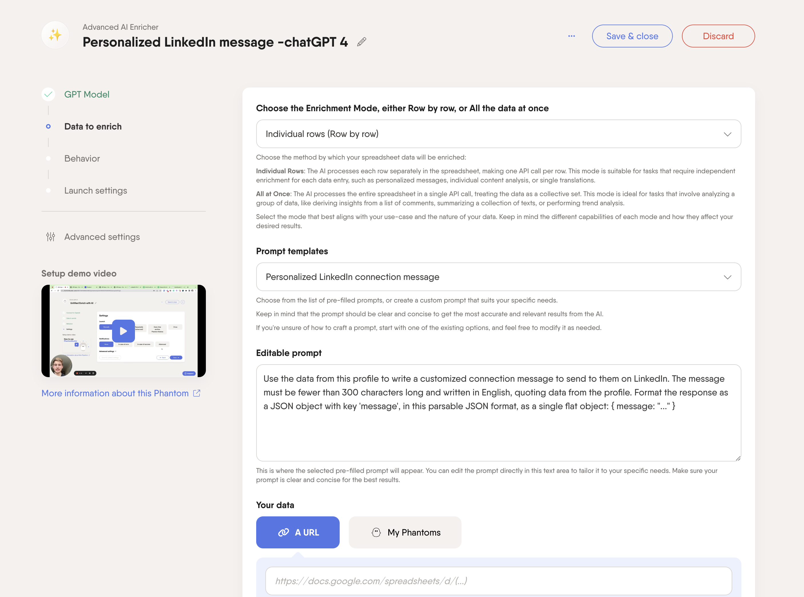 advanced ai enricher linkedin message phantom