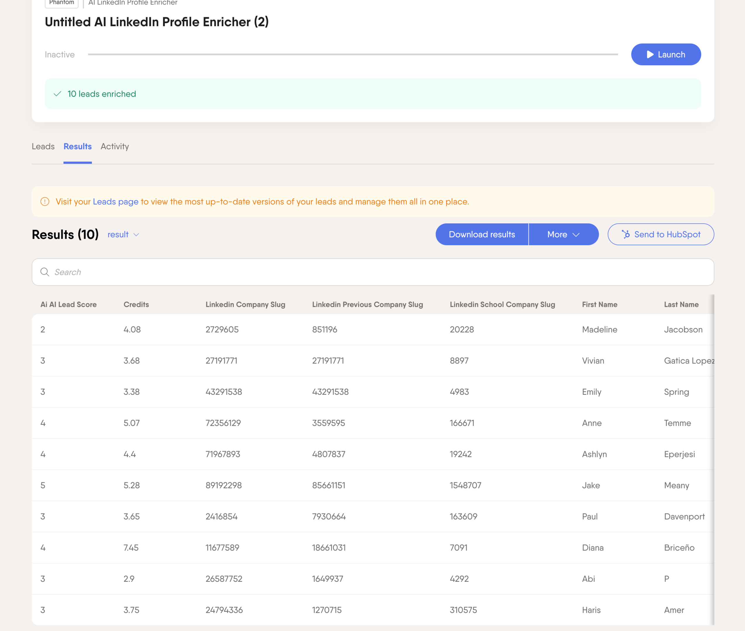 ai profile enricher phantom lead score prompt