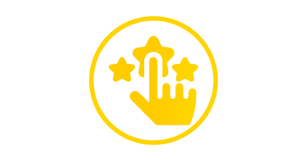 a yellow hand with a fingering hovering over one of three yellow stars