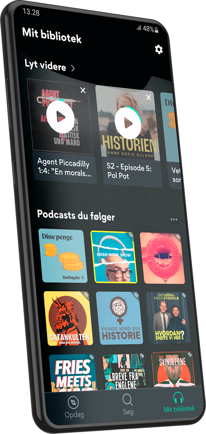 Screenshot af dit personlige bibliotek i Podimo