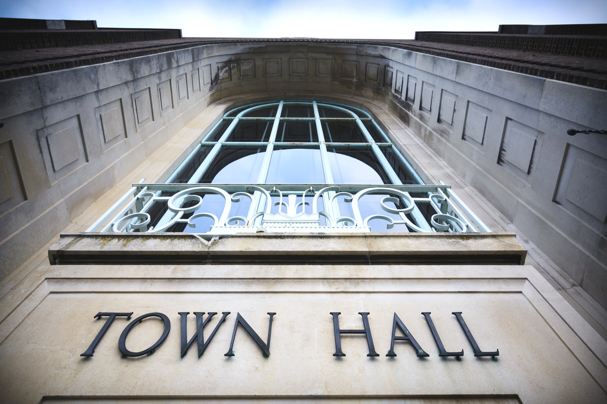 Town hall sign at local government office