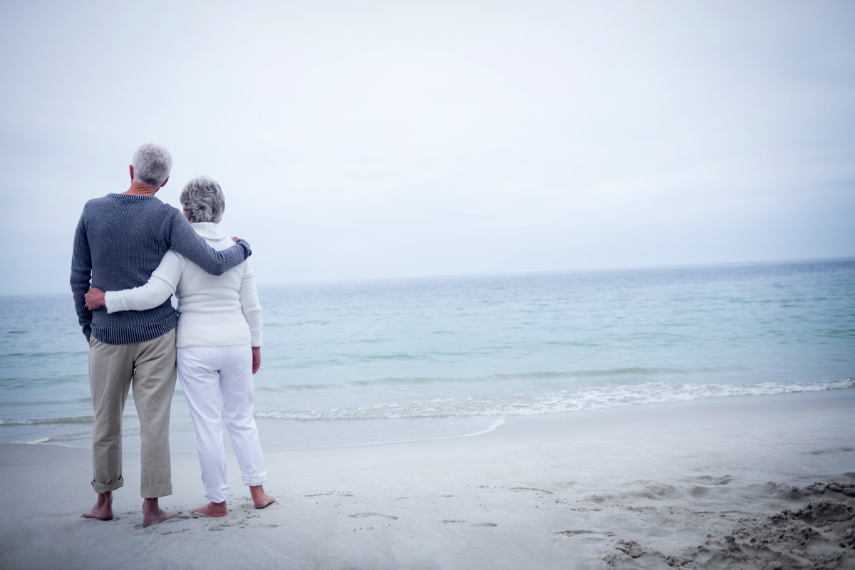 Rear view of senior couple